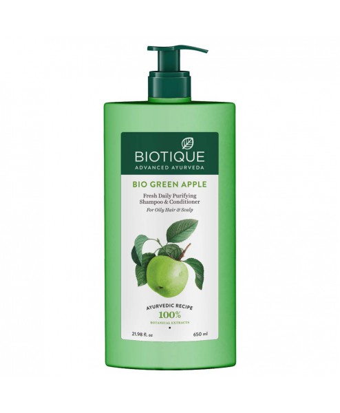 Biotique Bio Green Apple Fresh Daily Purifying Shampoo and Conditioner for Hair, 650ml